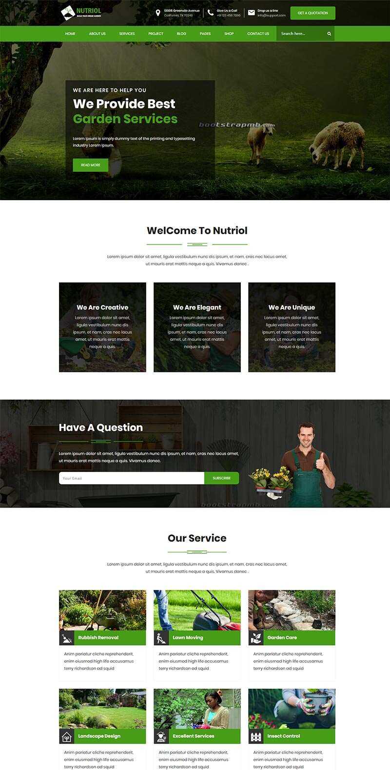 Bootstrap花园设计服务网站html模板 - 项目资源网