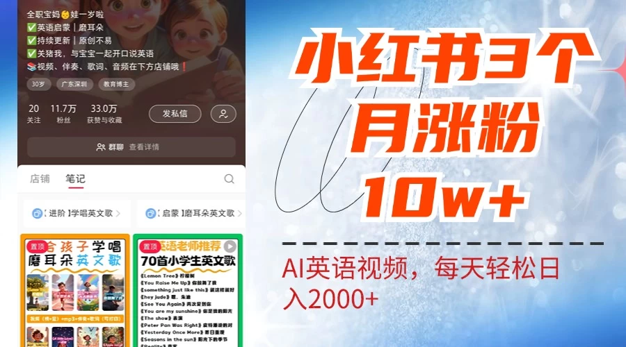 小红书三个月涨粉10W，AI英语视频0成本制作，每天轻松日入2000+CityMate项目资源网项目资源网