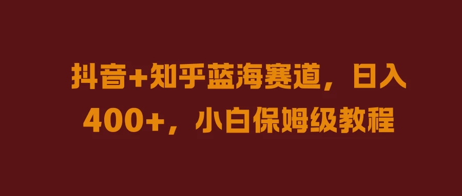 抖音+知乎蓝海赛道，日入400+，小白保姆级教程CityMate项目资源网项目资源网