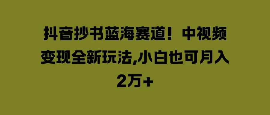 抖音抄书蓝海赛道!中视频变现全新玩法,小白也可月入2万+CityMate项目资源网项目资源网