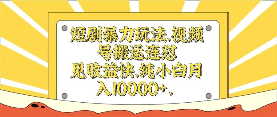 短剧暴力玩法,视频号搬运连怼见收益快,纯小白月入10000+CityMate项目资源网项目资源网