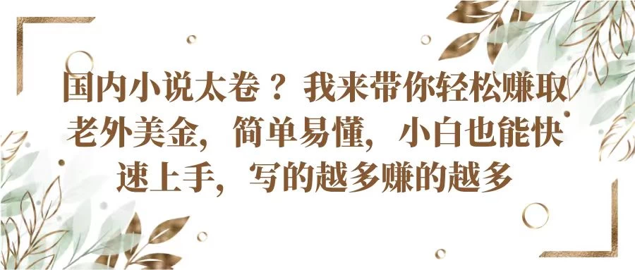 国内小说太卷 ？我来带你轻松赚取老外美金简单易懂，小白也能快速上手，写的越多赚的越多CityMate项目资源网项目资源网