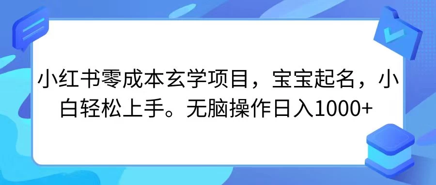 小红书零成本玄学项目，宝宝起名，小白轻松上手，无脑操作日入1000+CityMate项目资源网项目资源网