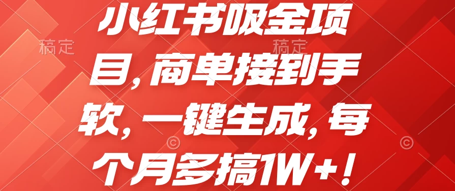 小红书吸金项目，商单接到手软，一键生成，每个月多搞1W+CityMate项目资源网项目资源网