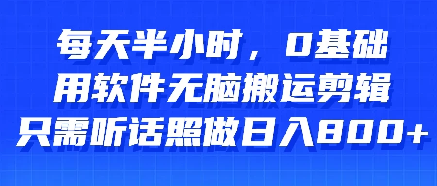 每天半小时，0基础用软件无脑搬运剪辑，只需听话照做日入800+CityMate项目资源网项目资源网