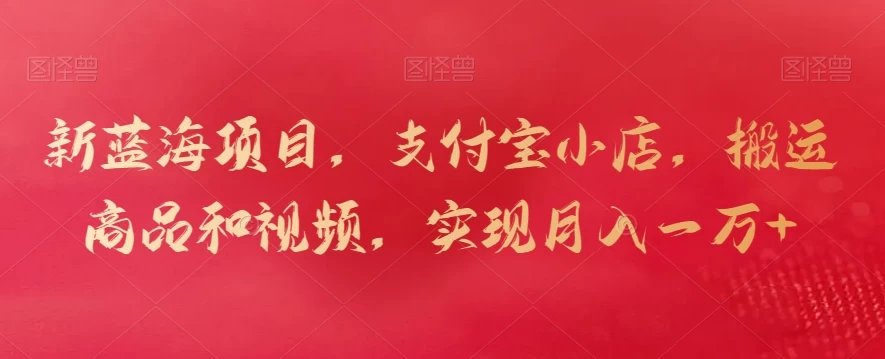新蓝海项目，支付宝小店，搬运商品和视频，实现月入一万+CityMate项目资源网项目资源网