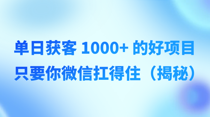 单日获客 1000+ 的好项目，只要你微信扛得住（揭秘）CityMate项目资源网项目资源网