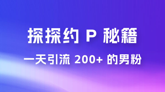 靠探探约 P 秘籍，一天引流 200+ 的男粉，日赚1000+，就是这么玩的CityMate项目资源网项目资源网