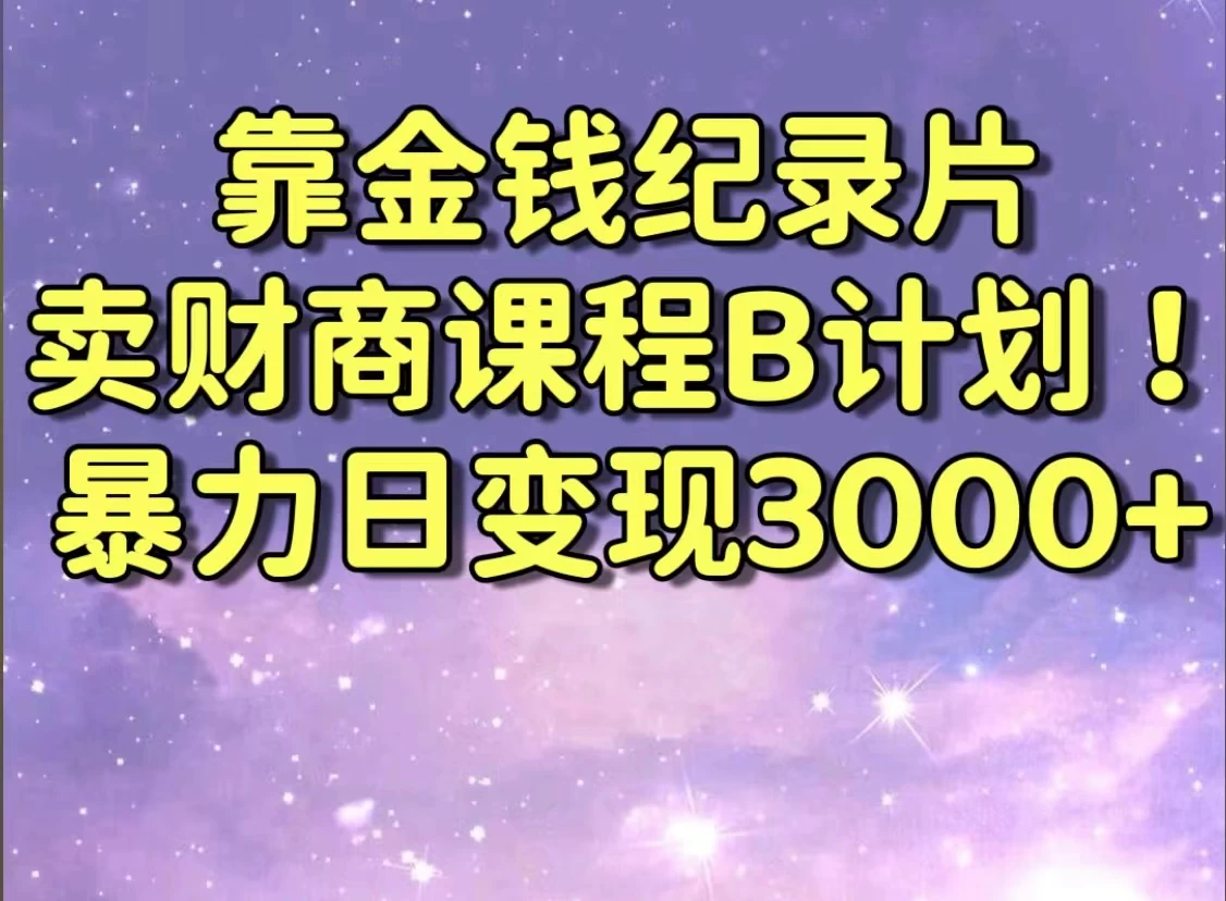 靠金钱纪录片卖财商课程，暴力日变现3000+，喂饭级干货教学！！CityMate项目资源网项目资源网