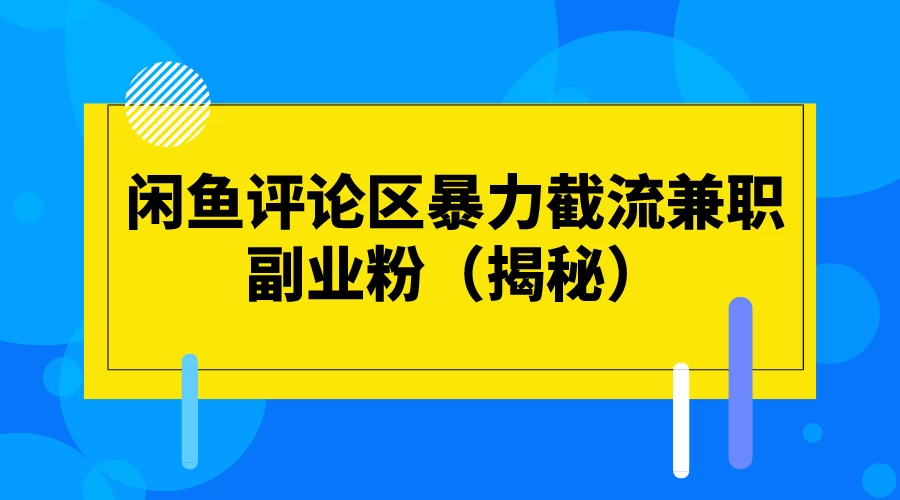 闲鱼评论区暴力截流兼职副业粉（揭秘）CityMate项目资源网项目资源网
