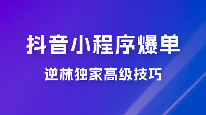 逆林抖音小程序爆单玩法，独家高级技巧，小白也可日入 300+CityMate项目资源网项目资源网
