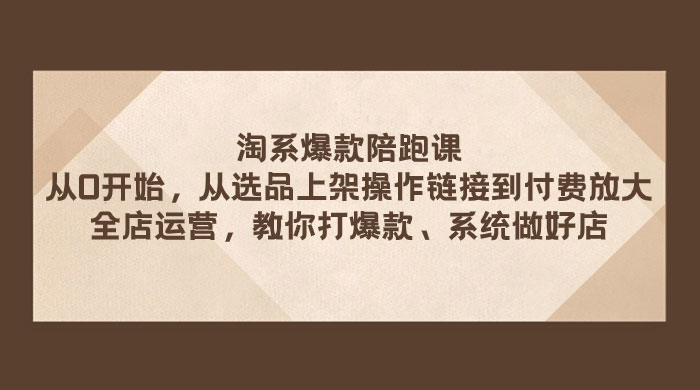 淘系爆款陪跑课:从选品上架操作链接到付费放大、全店运营、打爆款、系统做好店 - 项目资源网