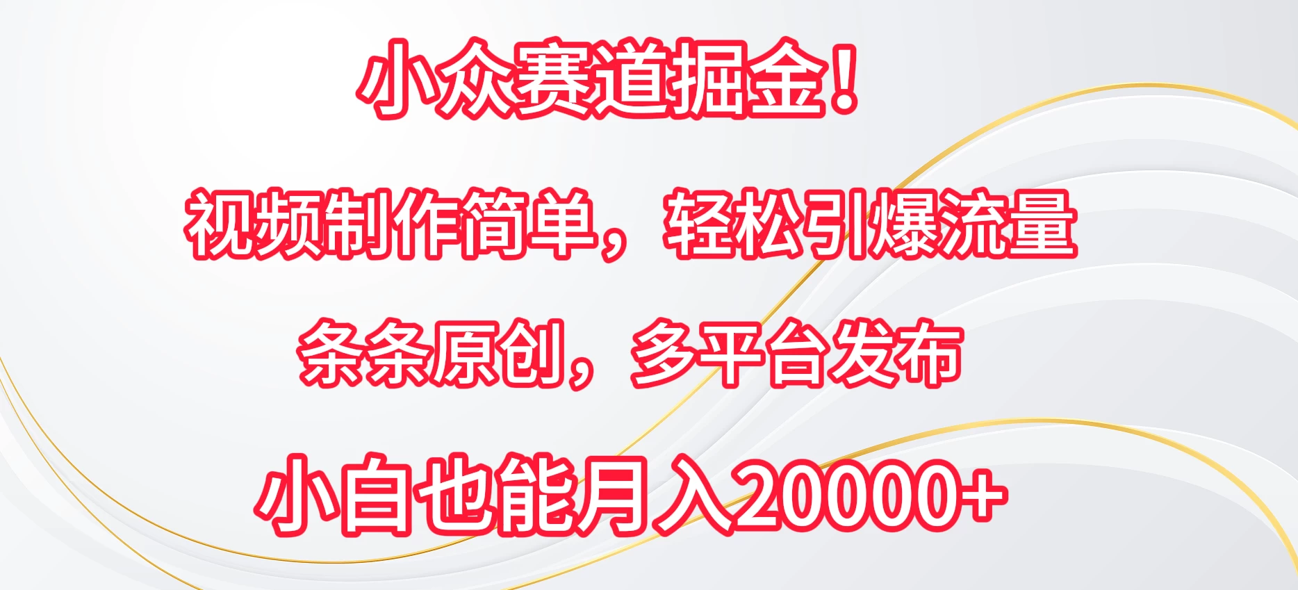 小众赛道掘金！视频制作简单，轻松引爆流量，条条原创，多平台发布，小白也能月入20000+CityMate项目资源网项目资源网