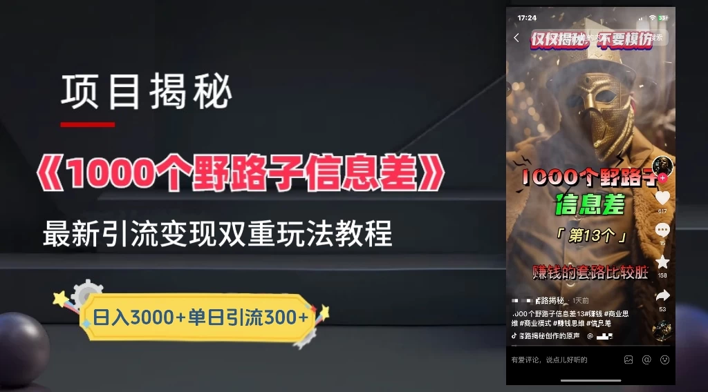 抖音最新一千个野路子玩法教程，变现+引流双重玩法，野路子信息差CityMate项目资源网项目资源网