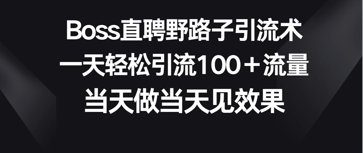 Boss直聘野路子引流术，一天轻松引流100+流量，当天做当天见效果CityMate项目资源网项目资源网