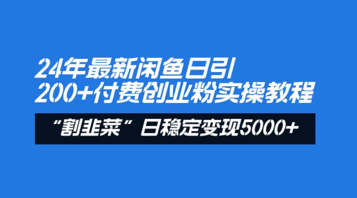 24 年最新闲鱼日引 200+ 付费创业粉，割韭菜每天 5000+ 收益实操教程！CityMate项目资源网项目资源网