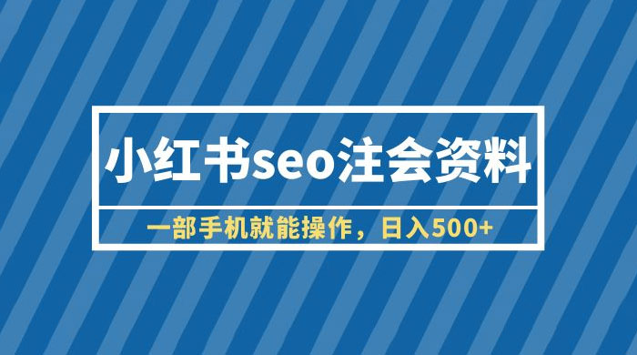 小红书 SEO 注会资料：一部手机就能操作，日入过百CityMate项目资源网项目资源网