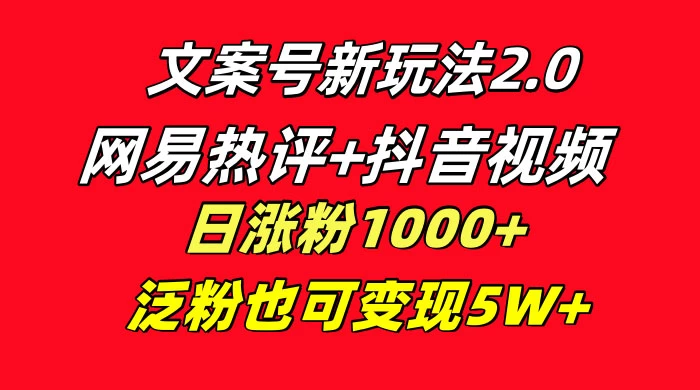 文案号新玩法，网易热评+抖音文案 一周轻松涨粉 5W+ 多种变现模式CityMate项目资源网项目资源网