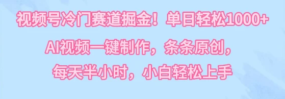 视频号冷门赛道掘金！单日轻松1000+，AI视频一键制作，条条原创，每天半小时，小白轻松上手CityMate项目资源网项目资源网