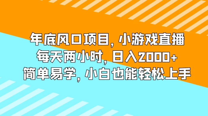 年底风口项目，小游戏直播，每天两小时，日入2000+，简单易学，小白也能轻松上手CityMate项目资源网项目资源网