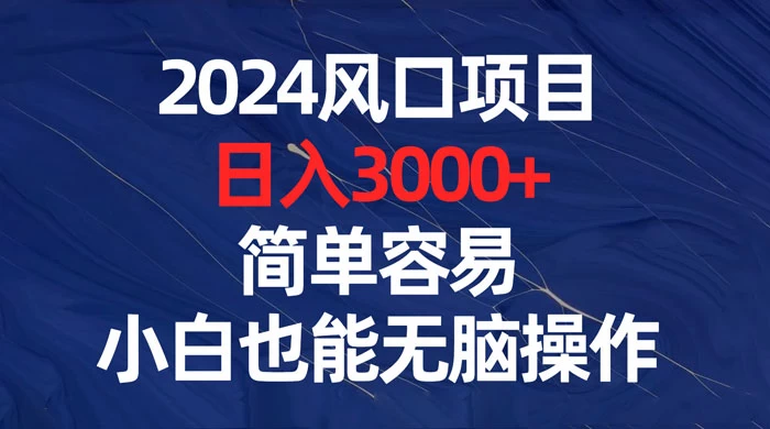 2024 风口项目，日入 3000+，简单容易，小白也能无脑操作CityMate项目资源网项目资源网