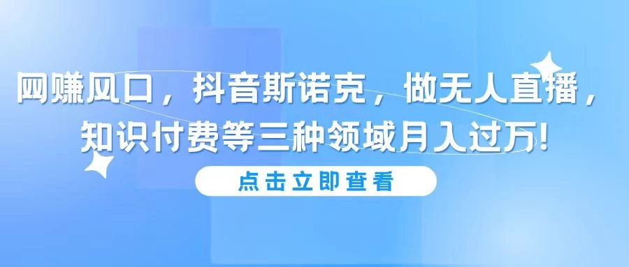 网赚风口,抖音斯诺克,做无人直播,知识付费等三种领域月入过万!CityMate项目资源网项目资源网