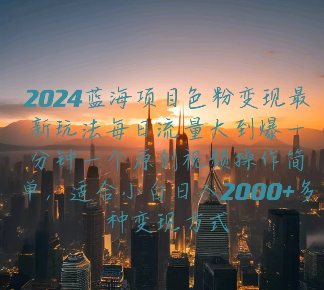 2024蓝海项目，色粉变现最新玩法，每日流量大到爆，一分钟一个原创视频操作简单适合小白，日入2000+多种变现方式CityMate项目资源网项目资源网