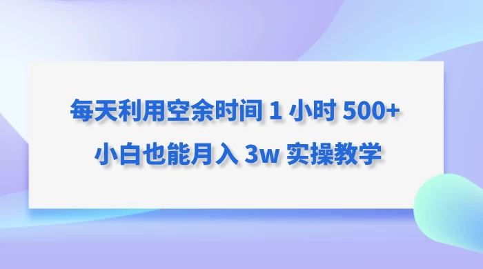 每天利用空余时间 1 小时 500+ 小白也能月入 3w 实操教学CityMate项目资源网项目资源网