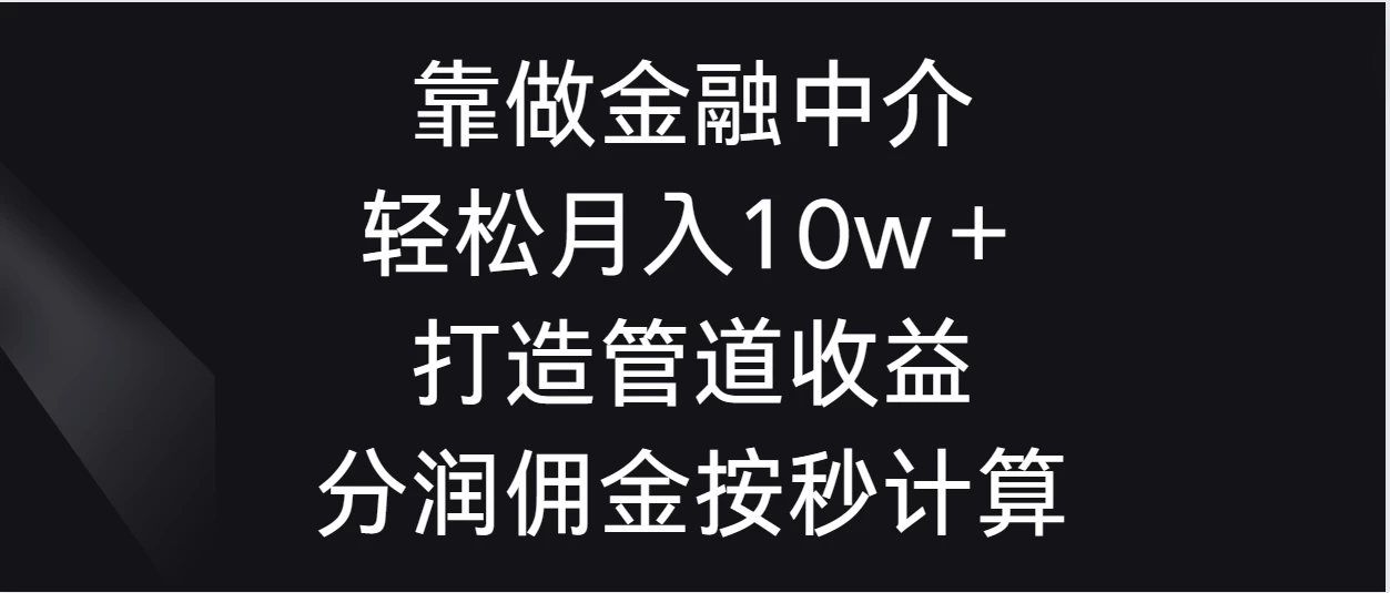 靠做金融中介，轻松月入10w＋打造管道收益，分润佣金按秒计算CityMate项目资源网项目资源网