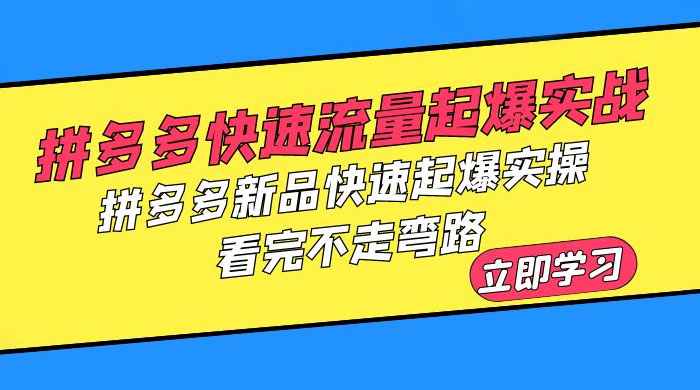 拼多多 · 快速流量起爆实战：拼多多新品快速起爆实操，看完不走弯路 - 项目资源网