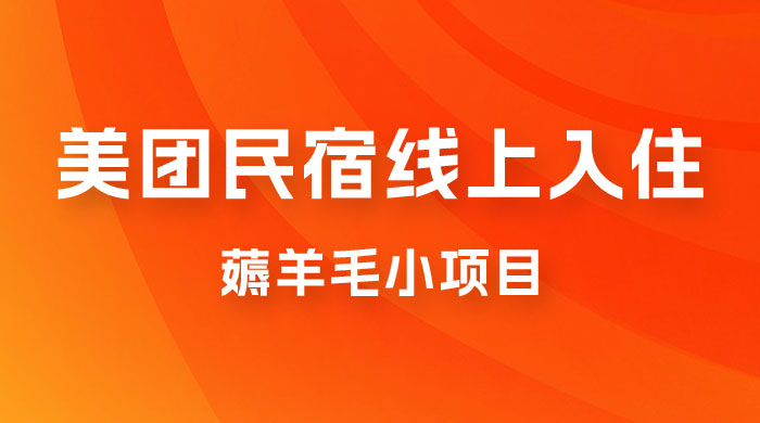 美团民宿线上入住，最新薅羊毛小项目，可以单号日入 50+CityMate项目资源网项目资源网