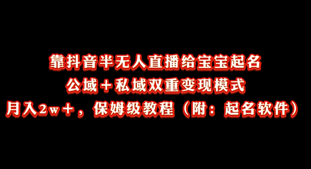 靠抖音半无人直播给宝宝起名，公域＋私域双重变现模式， 月入20000＋，保姆级教程（附：起名软件）CityMate项目资源网项目资源网