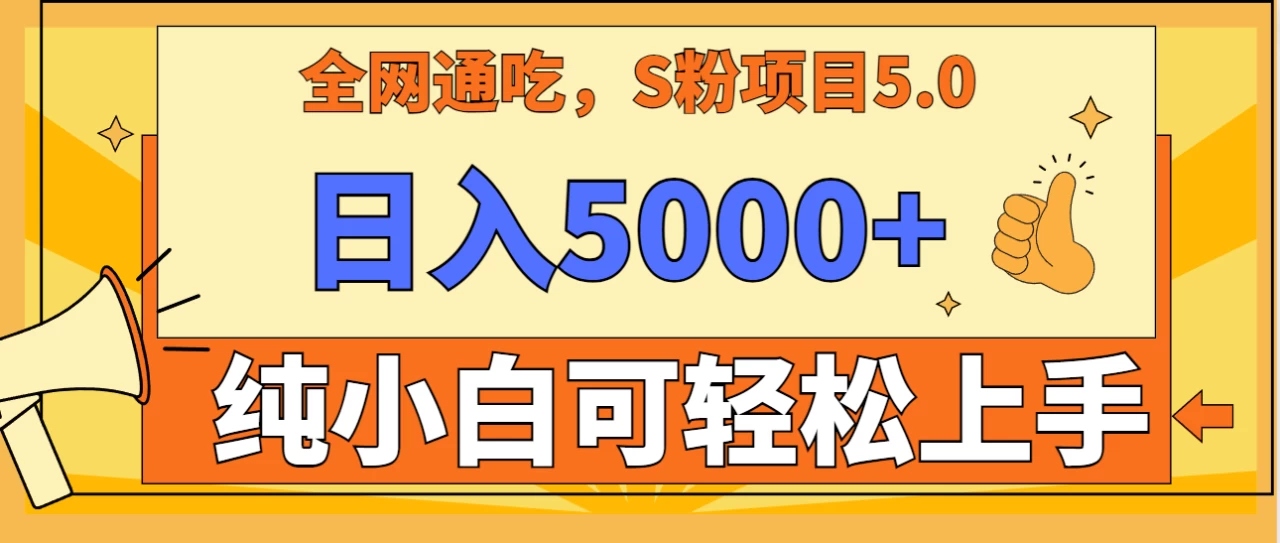 全网通吃，S粉项目5.0，最新野路子，纯小白可操作，有手就行，无脑照抄，单日变现5000+，纯保姆教学 - 项目资源网