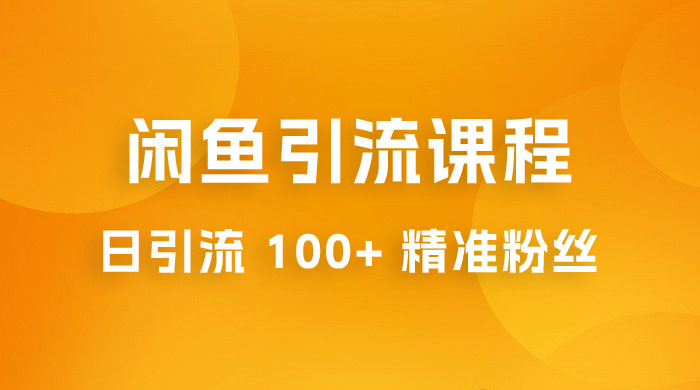 闲鱼引流课程：三个账号操作 20 分钟，日引流 100+ 精准粉丝CityMate项目资源网项目资源网