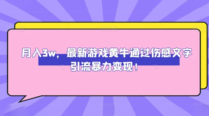 月入 3W,最新游戏黄牛通过伤感文字引流暴力变现CityMate项目资源网项目资源网
