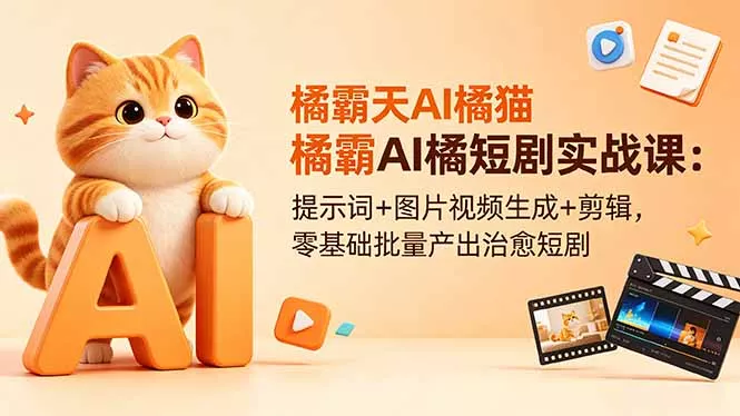 橘霸天AI橘猫短剧实战课：提示词+图片视频生成+剪辑，零基础批量产出治愈短剧CityMate项目资源网项目资源网