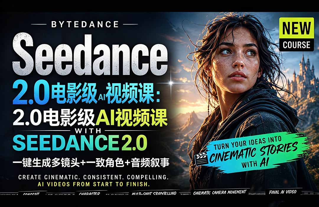 Seedance 2.0电影级AI视频课：一键生成多镜头+一致角色+音频叙事CityMate项目资源网项目资源网