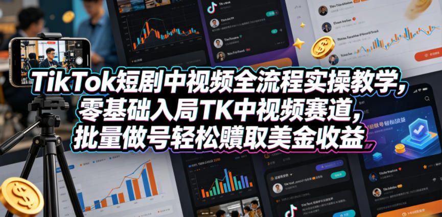 TikTok短剧中视频全流程实操教学，零基础入局TK中视频赛道，批量做号轻松賺取美金收益CityMate项目资源网项目资源网